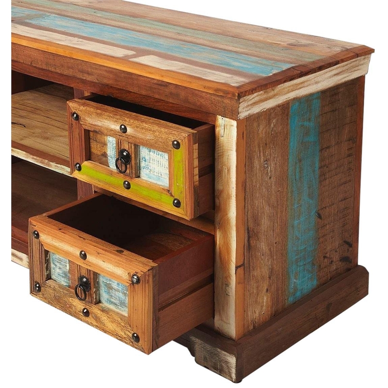 Beaumont Lane Boho Chic Painted Rustic Entertainment Console in Brown
