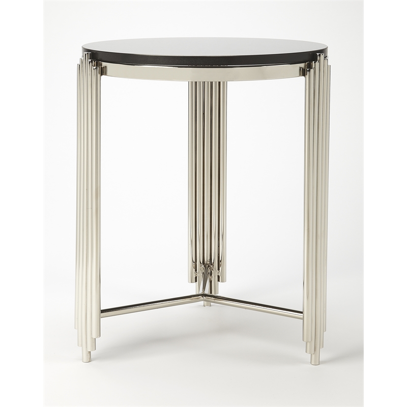 Beaumont Lane Stainless Steel Black End Table Square Granite 18