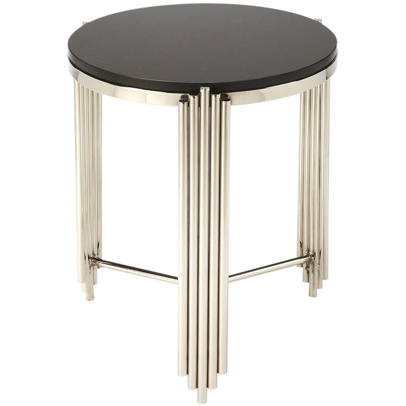 Beaumont Lane Stainless Steel Black End Table Square Granite 18