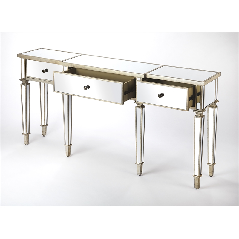 Beaumont Lane Mirror Glass Chrome Console Table Rectangular