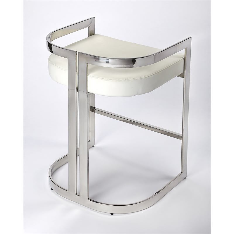 Beaumont Lane Metropolitan Living Faux Leather Counter Stool in Silver and White