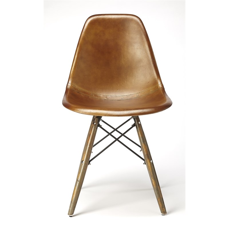 Beaumont Lane Rustic Industrial Leather Side Chair in Brown