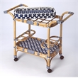 Beaumont Lane Island Living Rattan Bar Cart in Blue and White