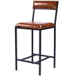 Beaumont Lane Rustic Industrial Leather and Metal Counter Stool in Brown