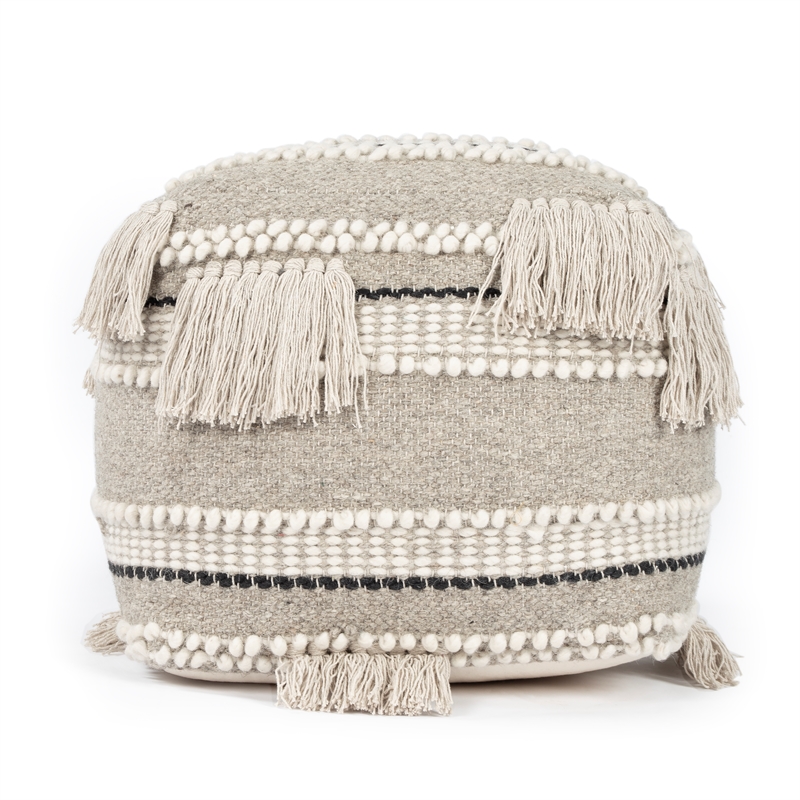 Beaumont Lane Fabric Wooven Pouffe in Gray