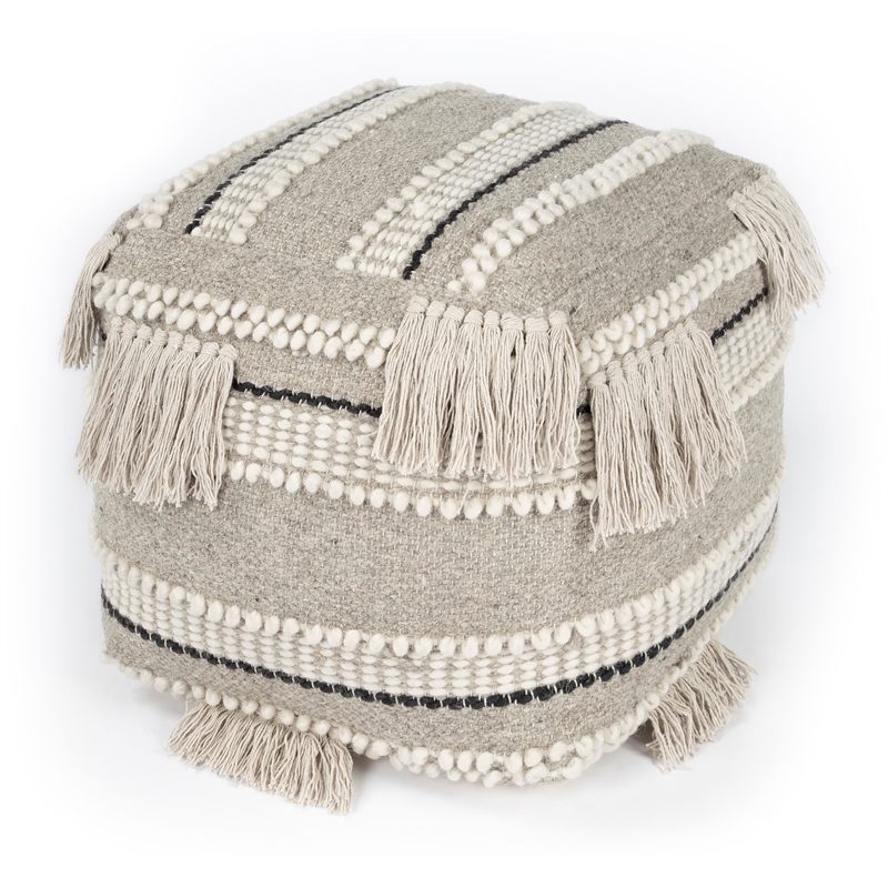 Beaumont Lane Fabric Wooven Pouffe in Gray