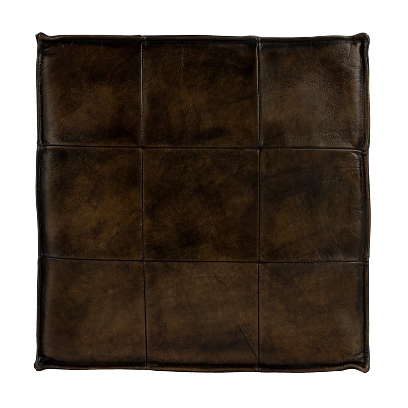 Beaumont Lane Leather Brown Ottoman Cube 18