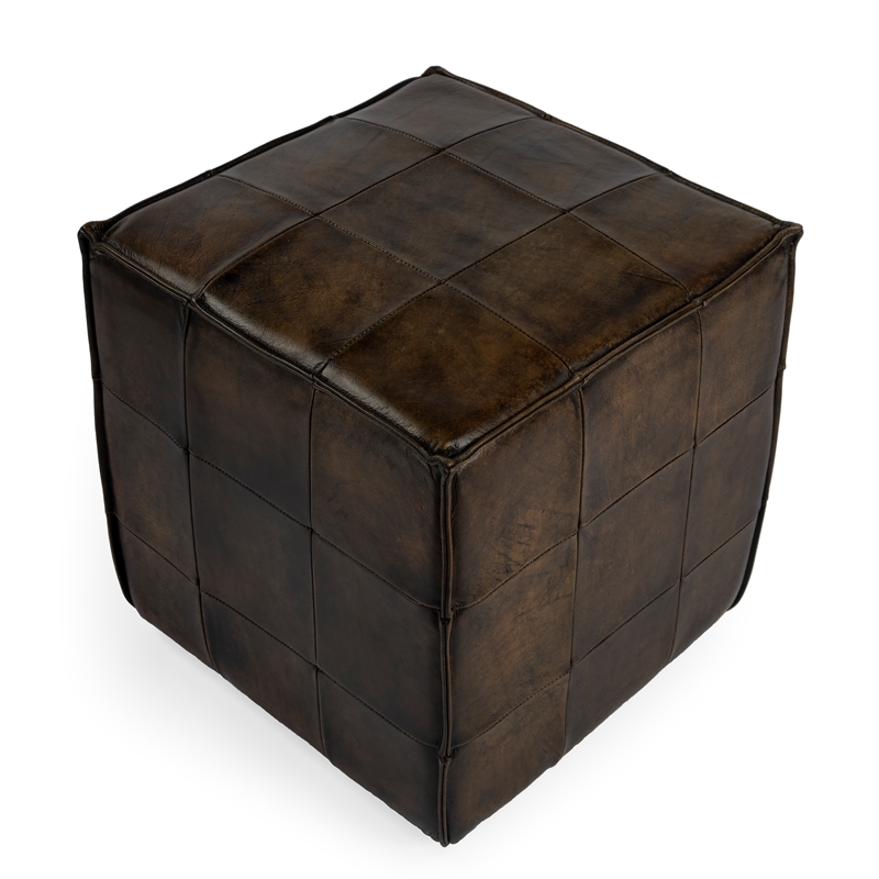 Beaumont Lane Leather Brown Ottoman Cube 18