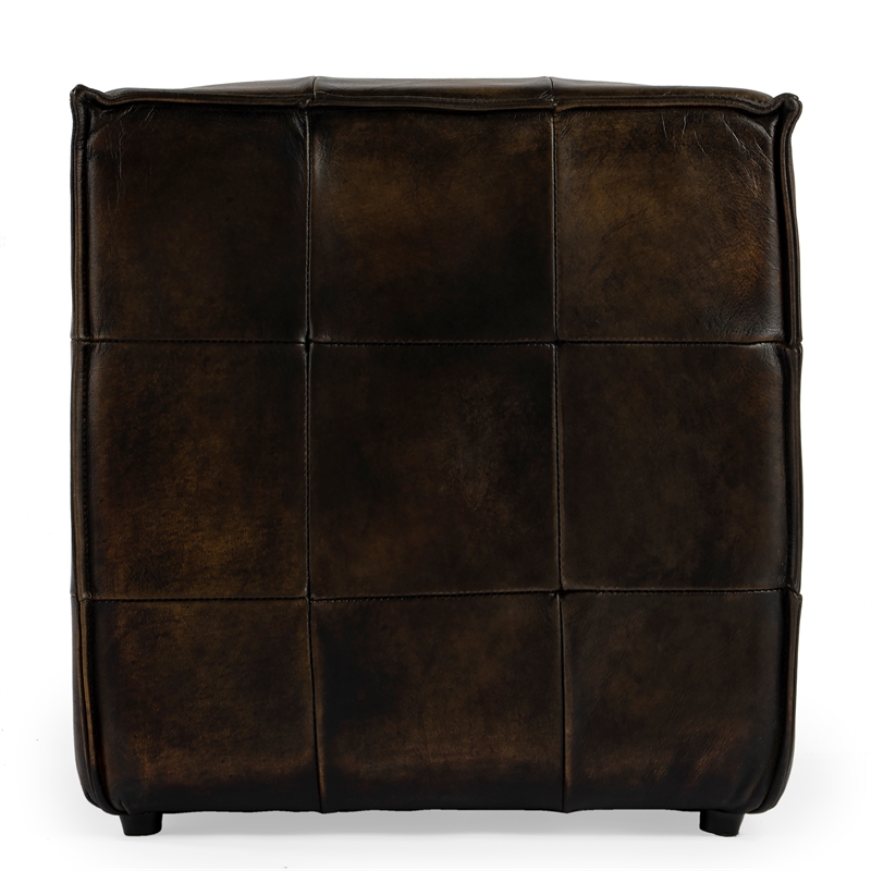 Beaumont Lane Leather Brown Ottoman Cube 18