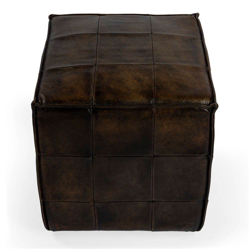Beaumont Lane Leather Brown Ottoman Cube 18
