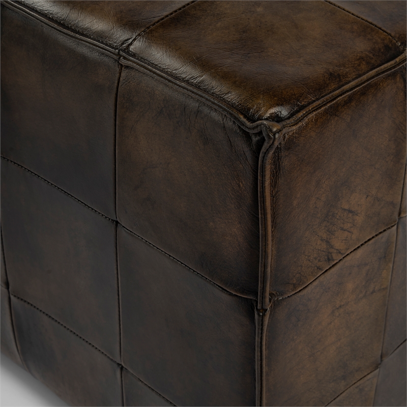 Beaumont Lane Leather Brown Ottoman Cube 18