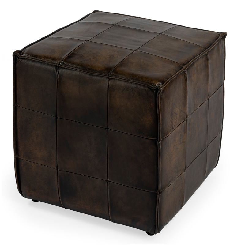 Beaumont Lane Leather Brown Ottoman Cube 18