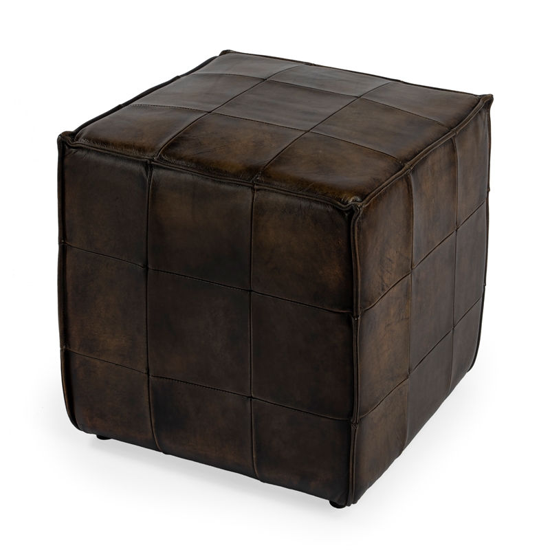 Beaumont Lane Leather Brown Ottoman Cube 18