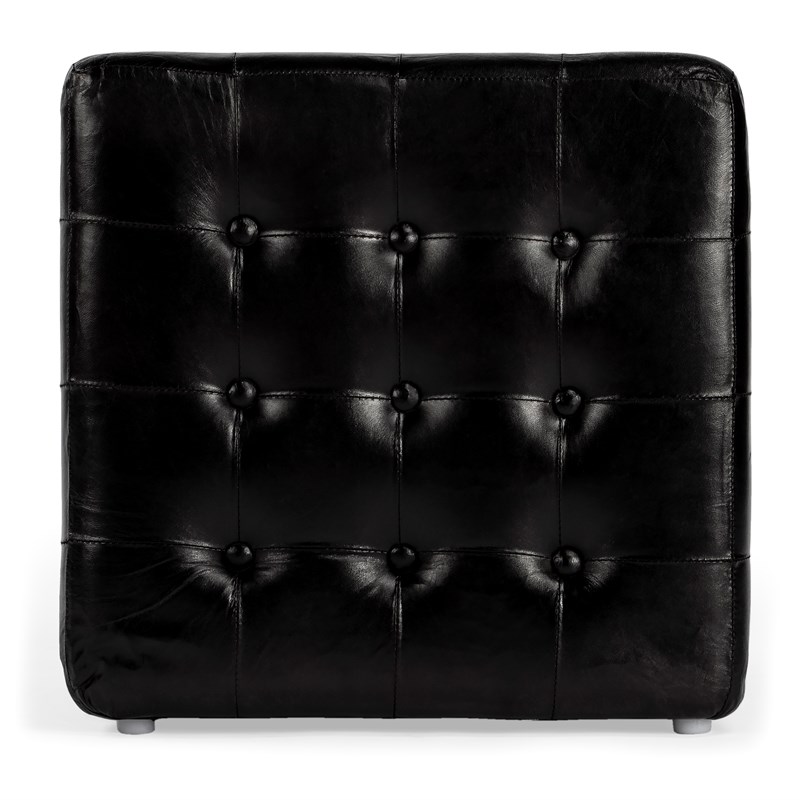 Beaumont Lane Leather Black Ottoman Cube 18