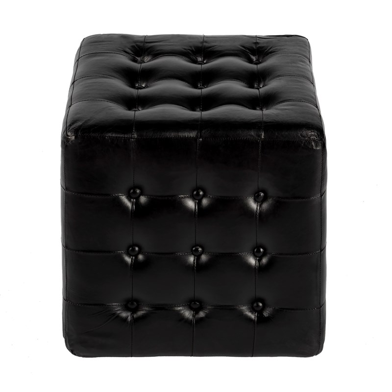 Beaumont Lane Leather Black Ottoman Cube 18