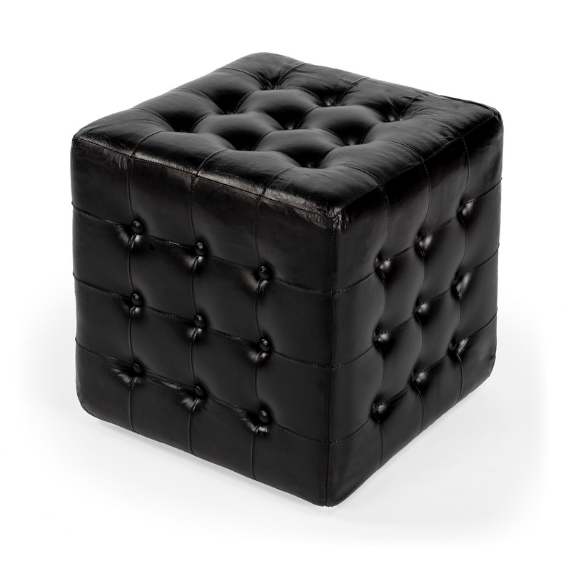 Beaumont Lane Leather Black Ottoman Cube 18