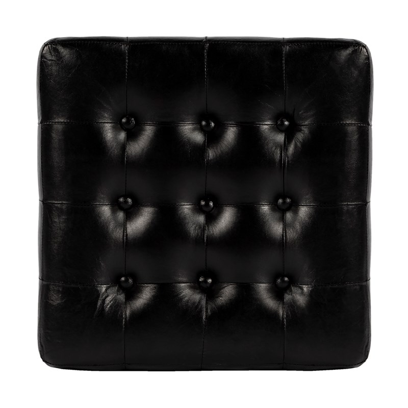 Beaumont Lane Leather Black Ottoman Cube 18