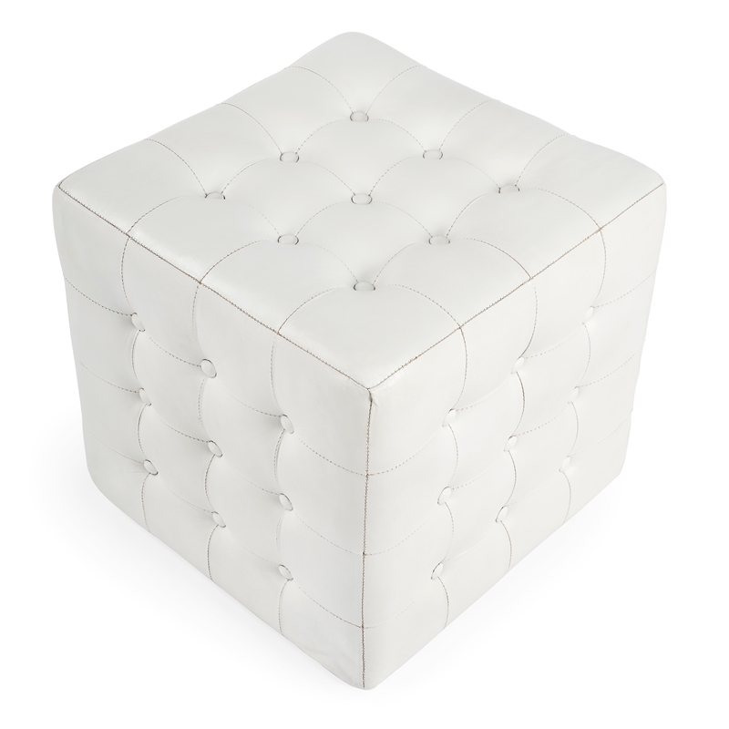 Beaumont Lane White Leather Ottoman