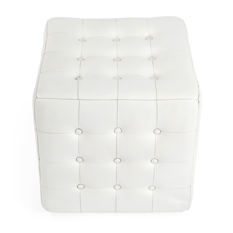 Beaumont Lane White Leather Ottoman