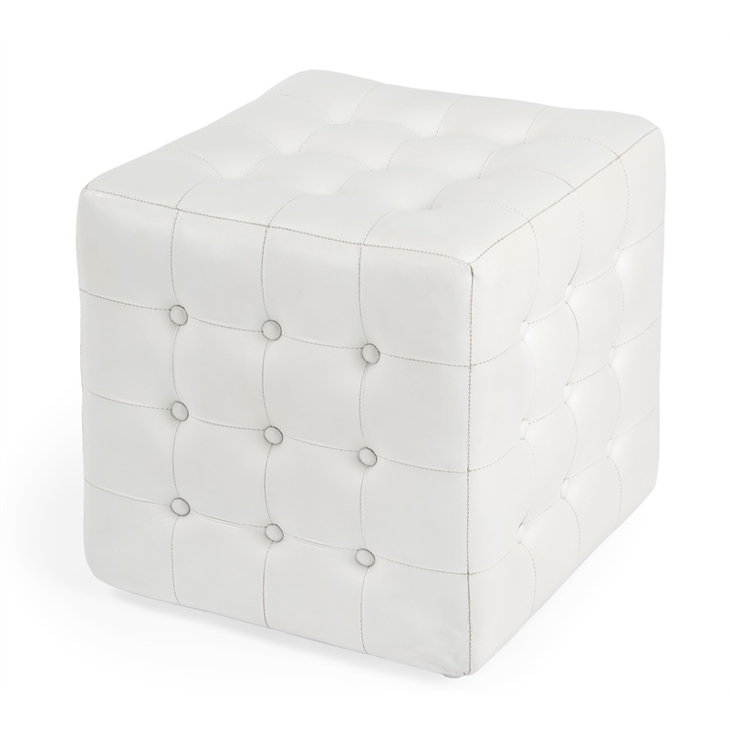 Beaumont Lane White Leather Ottoman