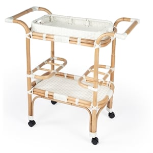 Beaumont Lane Rattan White Bar Cart Rectangular 34.5&quotW x 16.5&quotD x 33&quotH