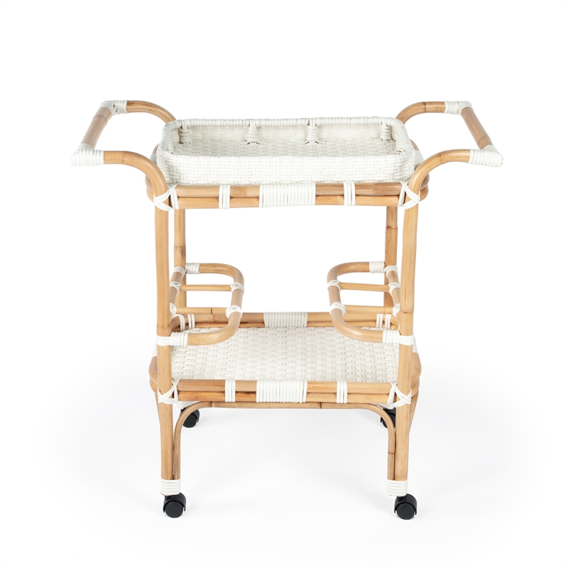 Beaumont Lane Rattan White Bar Cart Rectangular 34.5