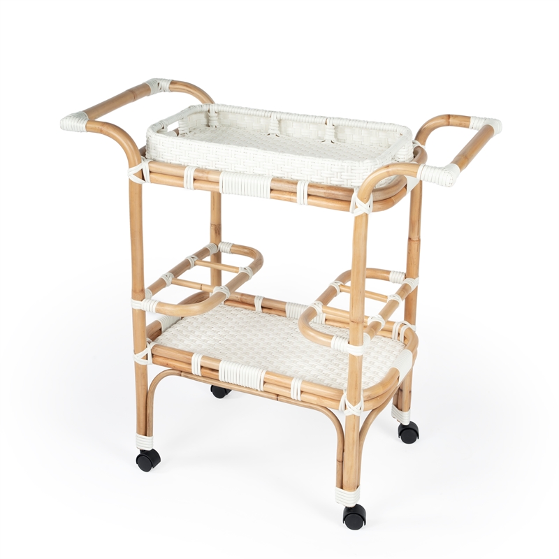 Beaumont Lane Rattan White Bar Cart Rectangular 34.5