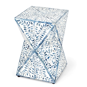 Beaumont Lane Bone Inlay Multi-Color End Table Square Hand Carved 14.25&quotW x 14.25&quotD x 21&quotH