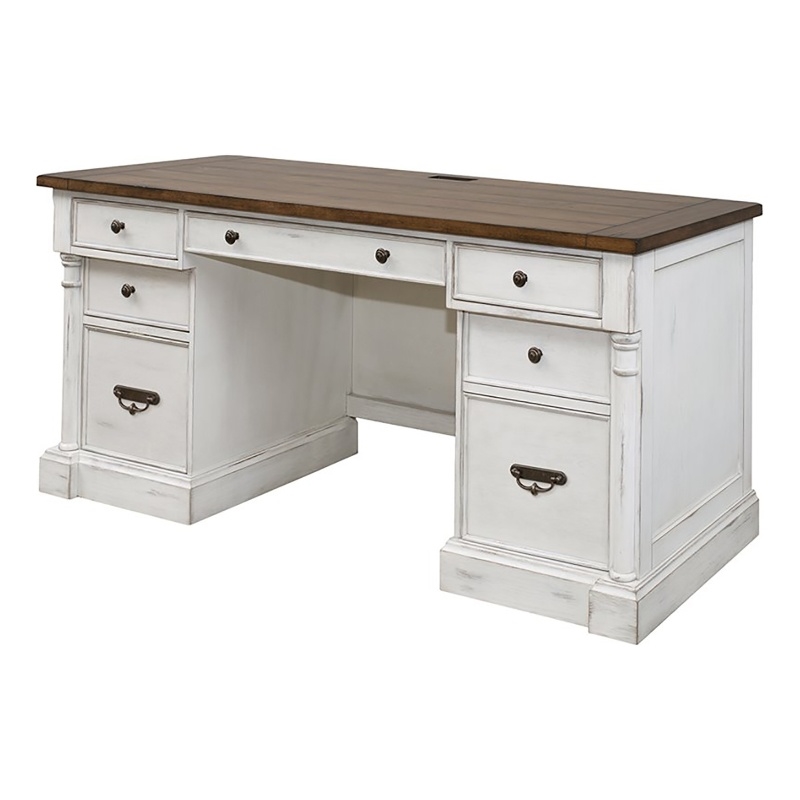 Beaumont Lane Rustic 3-Drawer Wood Computer Desk in Weathered White