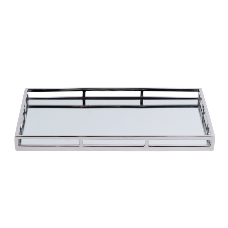 Beaumont Lane Contemporary Stainless Steel And Mirrored Serving Tray in Silver