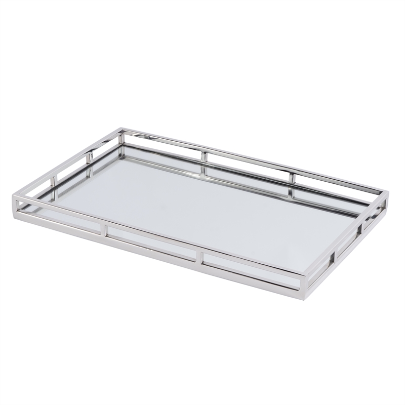 Beaumont Lane Contemporary Stainless Steel And Mirrored Serving Tray in Silver