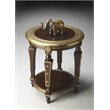 Beaumont Lane Transitional Round Wood Brass Accent Table in Brown