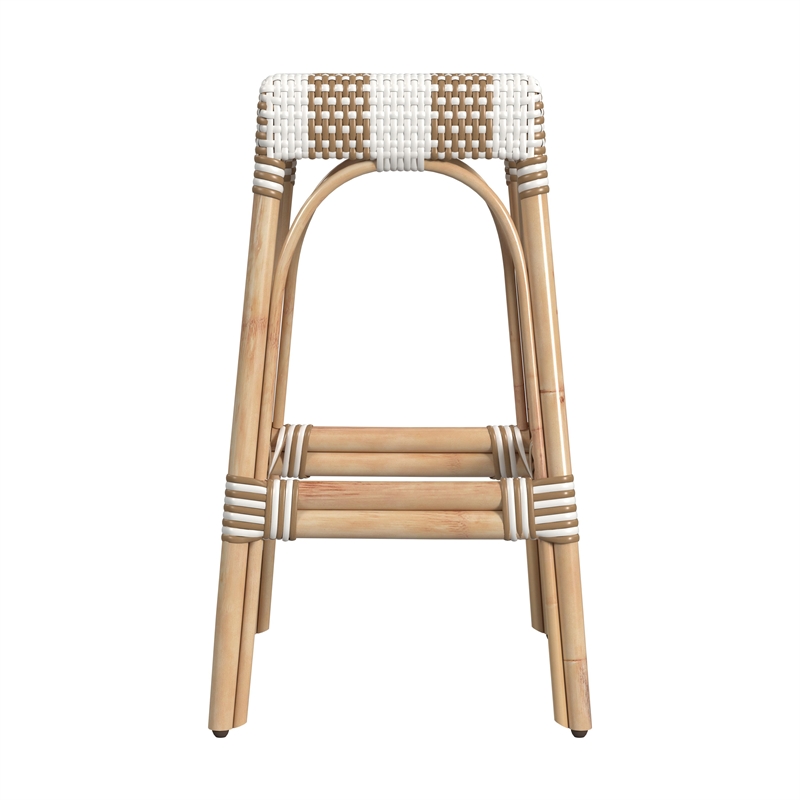 Beaumont Lane Coastal Rattan Bar Stool Chair With Square Seat & Footrest - Beige