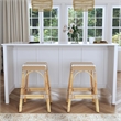 Beaumont Lane Coastal Rattan Bar Stool Chair With Square Seat & Footrest - Beige