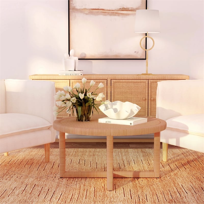 Beaumont Lane Coastal Rattan Round Coffee Table - Natural Rattan