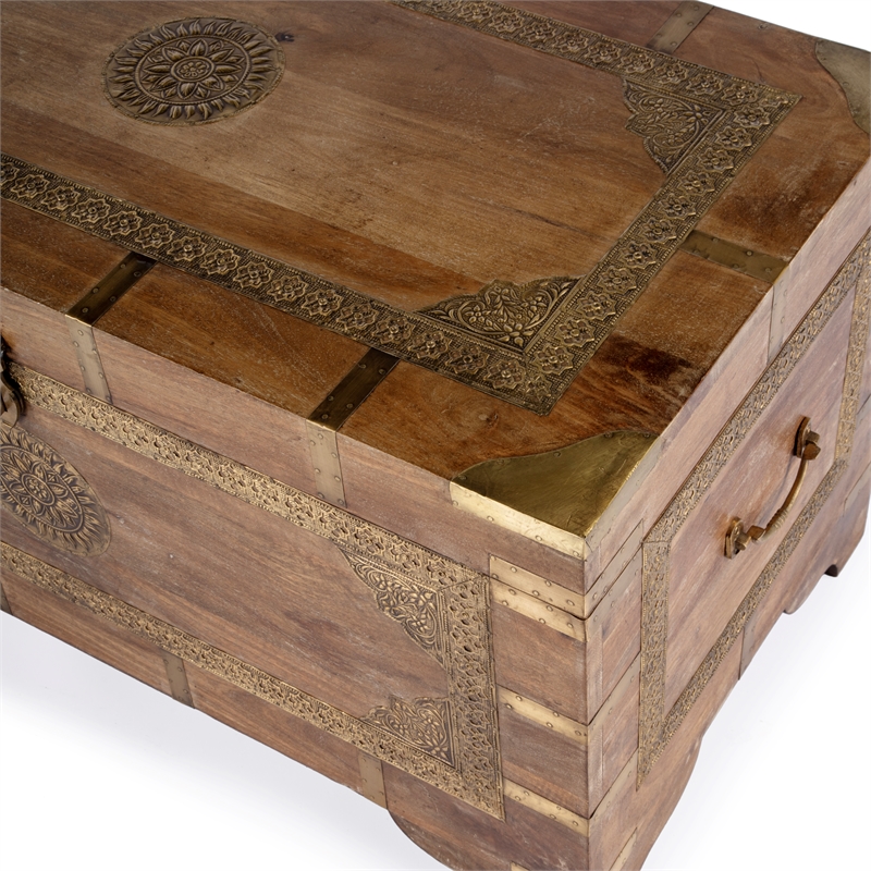 Beaumont Lane Transitional Wood Storage Trunk Coffee Table In Brown