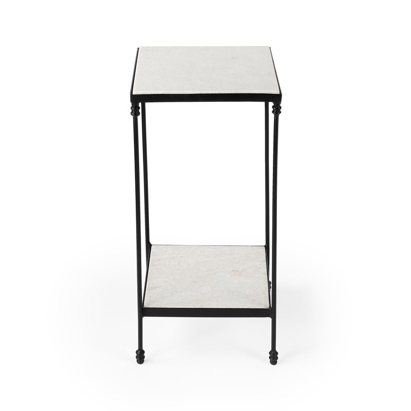 Beaumont Lane Transitional Outdoor Marble & Iron Side Table In Black