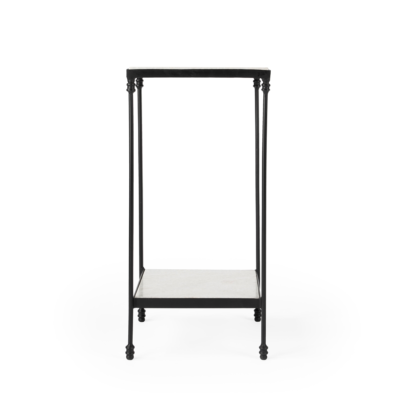 Beaumont Lane Transitional Outdoor Marble & Iron Side Table In Black