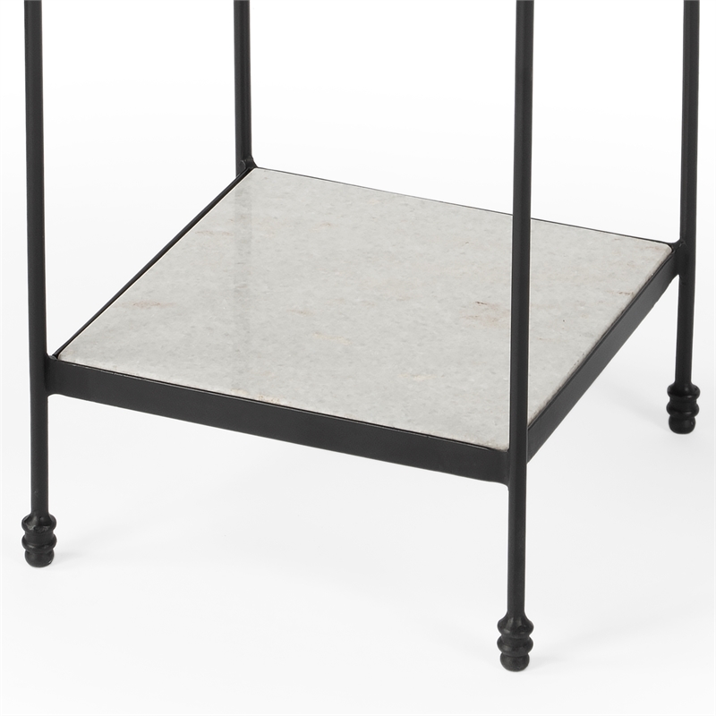 Beaumont Lane Transitional Outdoor Marble & Iron Side Table In Black