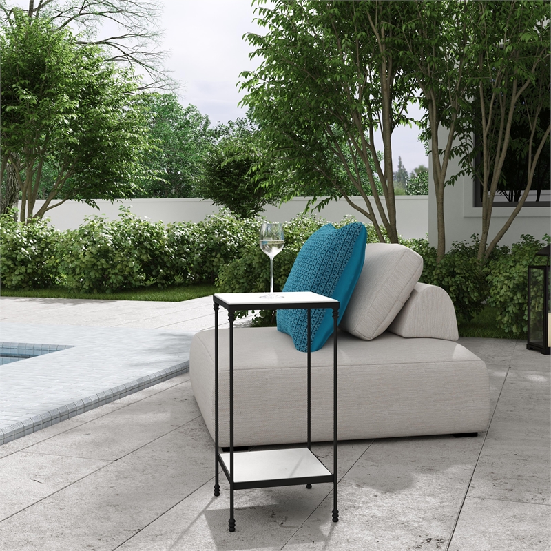 Beaumont Lane Transitional Outdoor Marble & Iron Side Table In Black