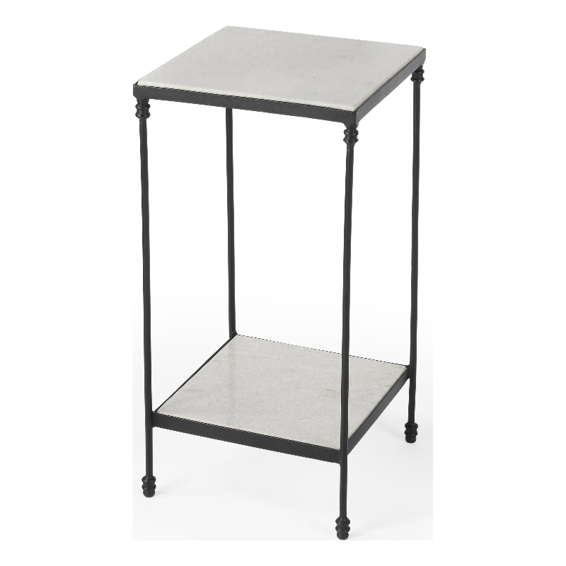 Beaumont Lane Transitional Outdoor Marble & Iron Side Table In Black