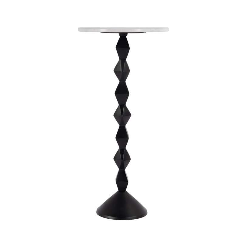 Beaumont Lane Contemporary Round Marble and Metal Side Table in Black
