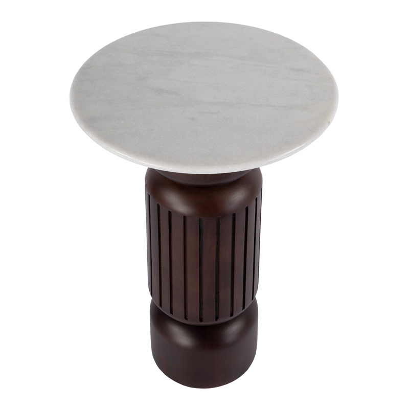 Beaumont Lane Transitional Marble and Wood Side Table - White/Light Beige