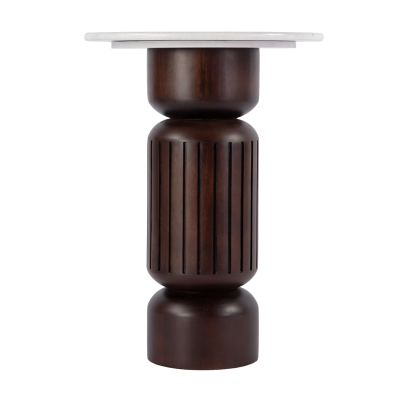 Beaumont Lane Transitional Marble and Wood Side Table - White/Light Beige