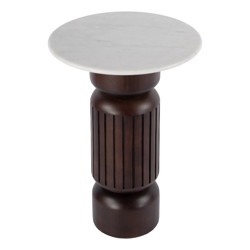 Beaumont Lane Transitional Marble and Wood Side Table - White/Light Beige