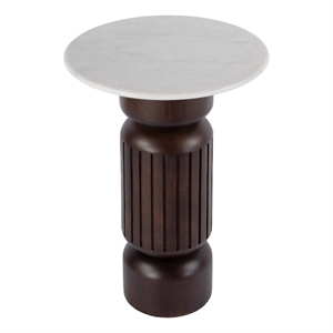Beaumont Lane Transitional Marble and Wood Side Table - White/Light Beige