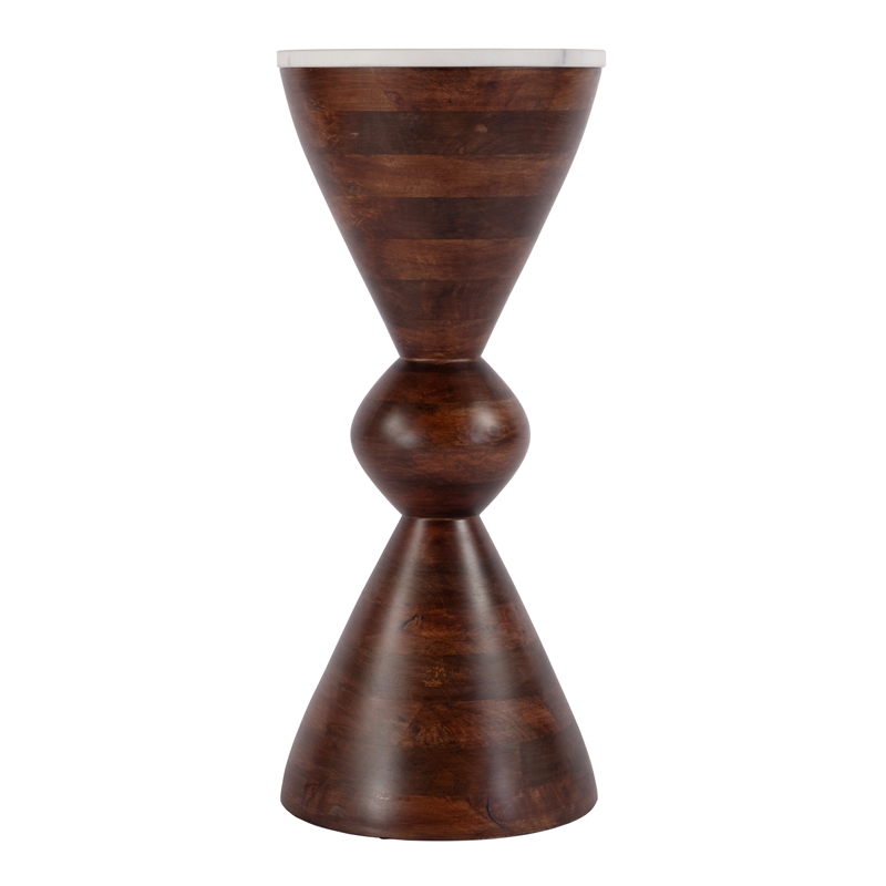 Beaumont Lane Contemporary Round Marble and Wood Side Table - Brown