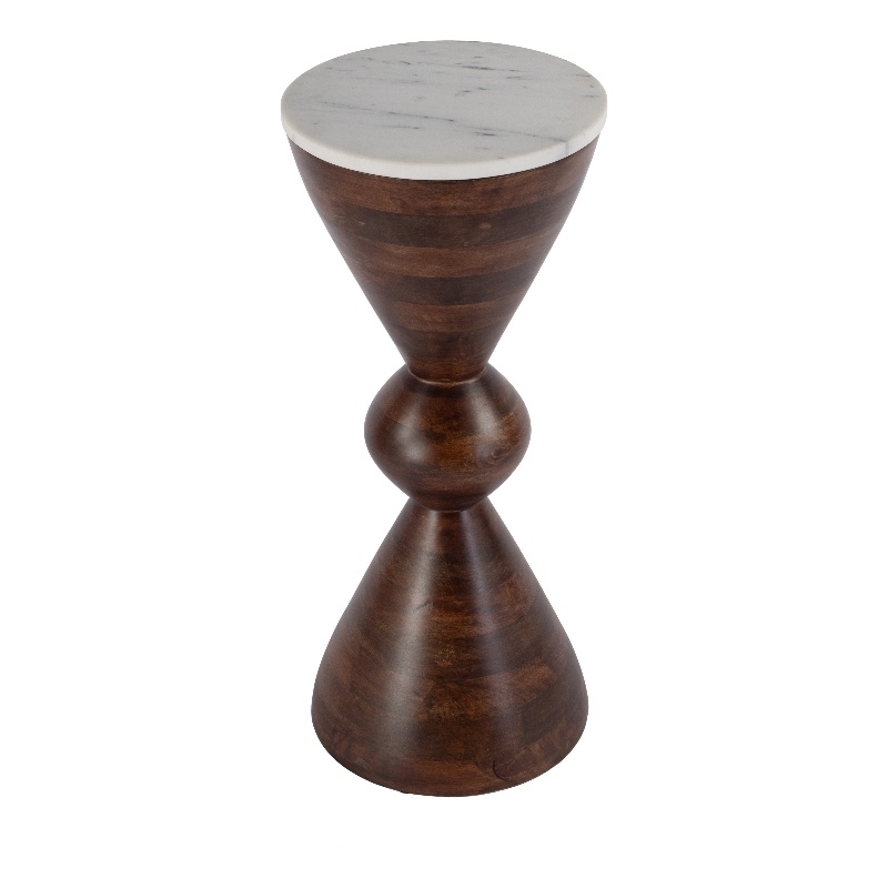 Beaumont Lane Contemporary Round Marble and Wood Side Table - Brown