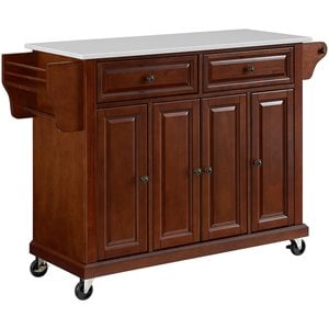 Beaumont Lane Transitional Wood Granite Top Kitchen Cart in Mahogany/White