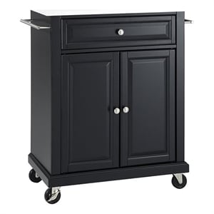 Beaumont Lane Compact Wood Kitchen Granite Top Kitchen Cart in Matte Black